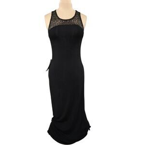 NEW Bebe Black Laser Cut Open Back Sleeveless Bling Maxi Dress Y2K ccasion